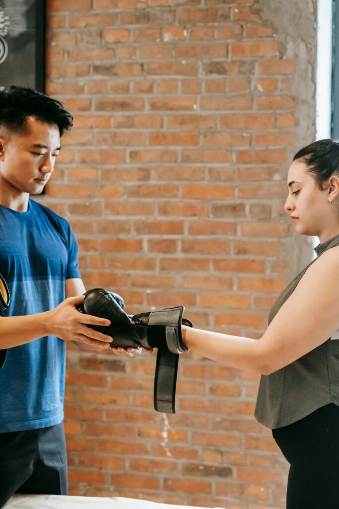 two people working out in a gym