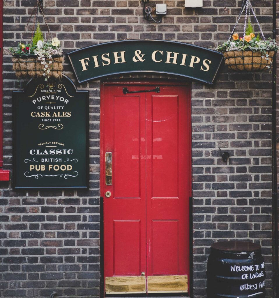 a red pub door