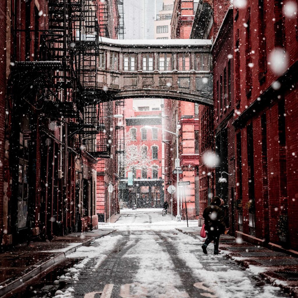 a New York street in the snow
