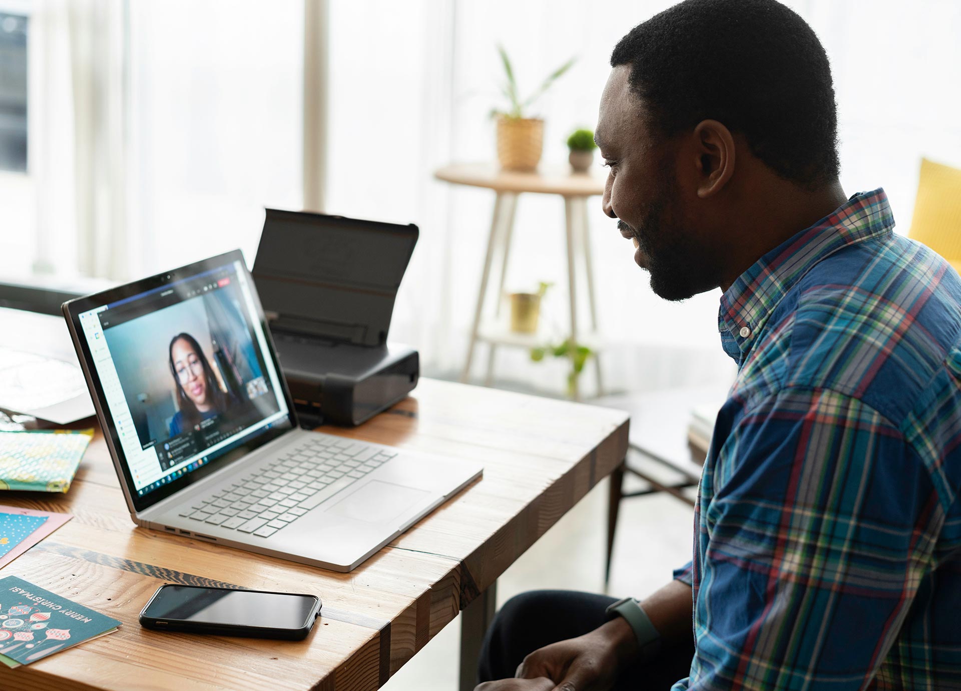 a man talking on a video call