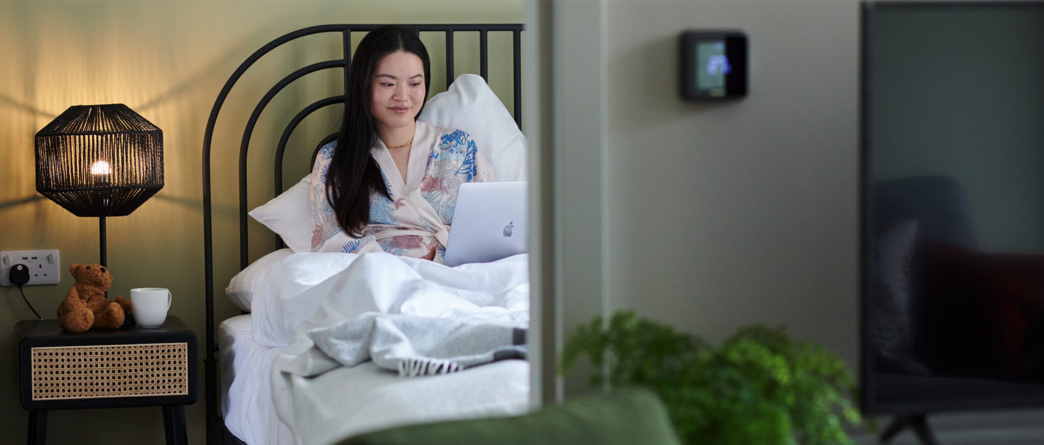 woman relaxing, working at home