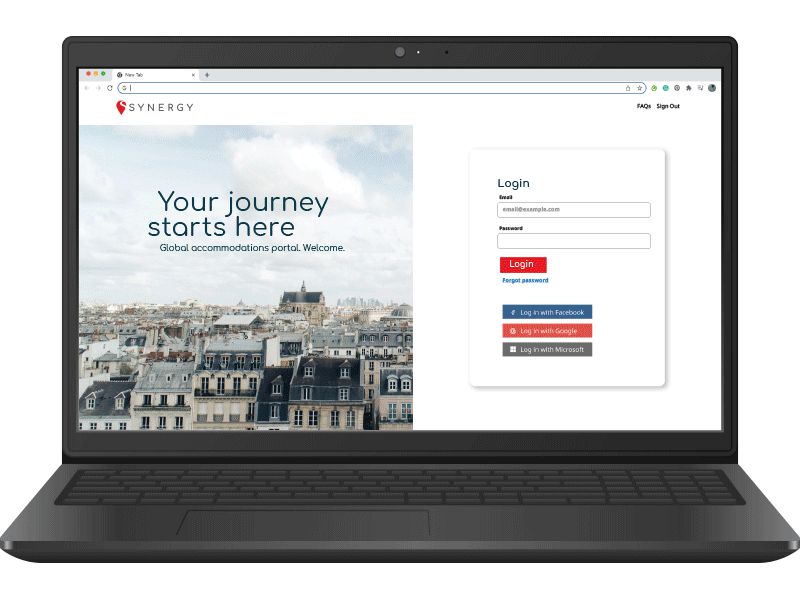 Synergy online platform on computer.