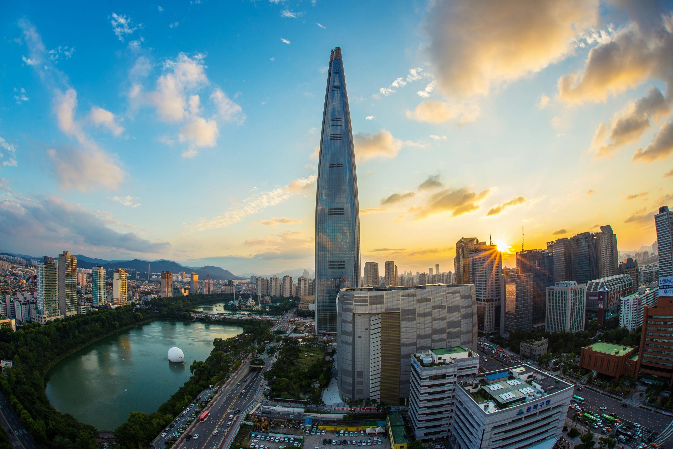 Buildings and Body of Water during Golden Hour in Seoul.