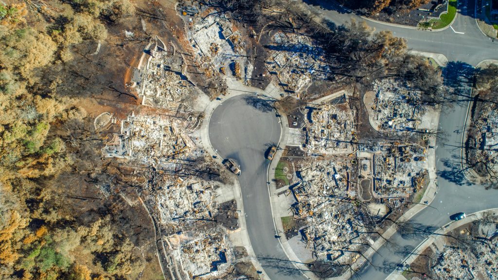 Drone Shot of a Destroyed Neighborhood in Santa Rosa, CA
